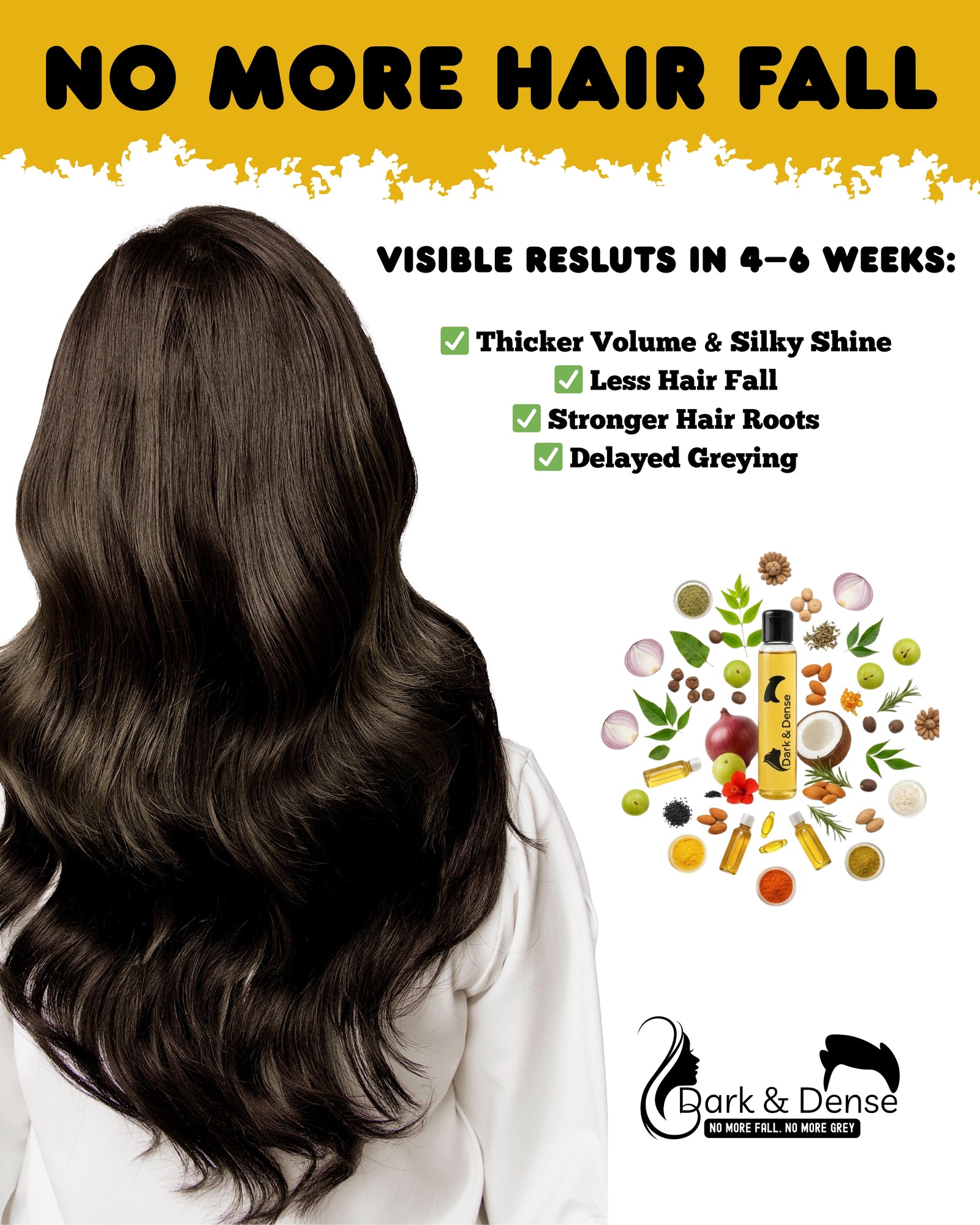 Dark & Dense Hair Oil – 15 Premium Oils Blend for Hair Growth, Hair Fall Control & Natural Shine (100% Herbal)