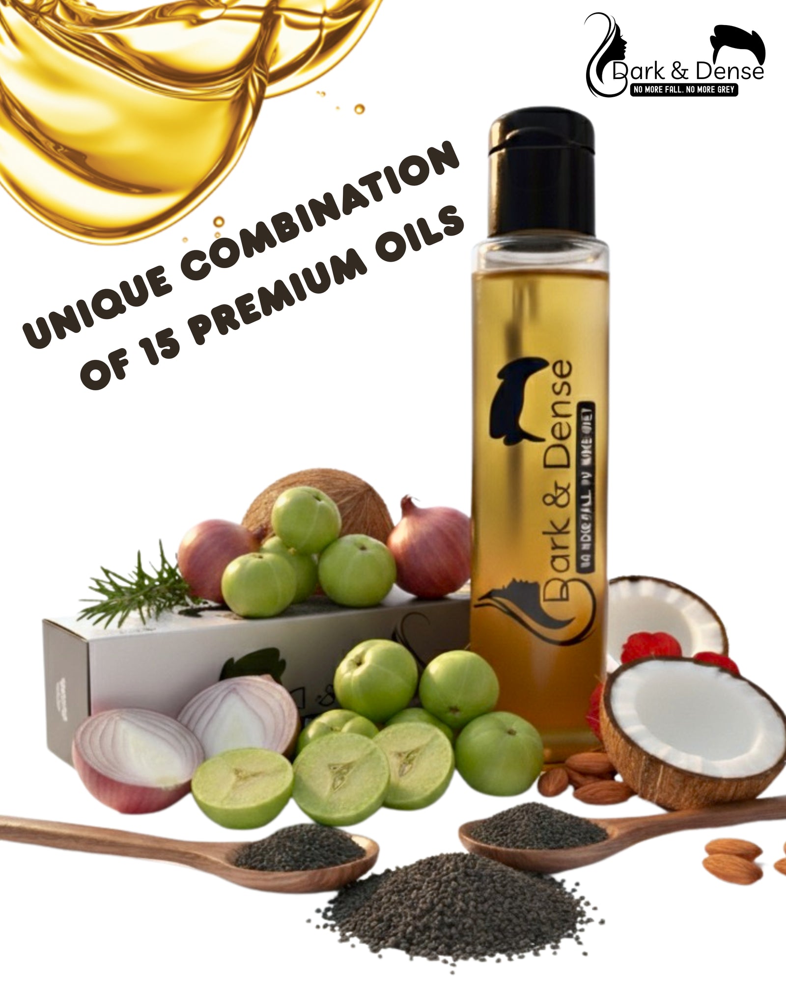 Dark & Dense Hair Oil – 15 Premium Oils Blend for Hair Growth, Hair Fall Control & Natural Shine (100% Herbal)