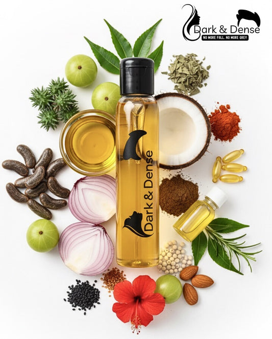 Dark & Dense Hair Oil – 15 Premium Oils Blend for Hair Growth, Hair Fall Control & Natural Shine (100% Herbal)